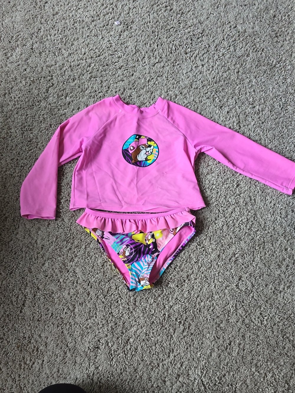 Girls Bucc-ees Tropical Floral Pink Rash Guard Two-Piece Swim Set